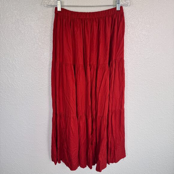 Double D Ranch Skirt Womens Small Tiered Western Vintage 90s Boho Red Orange
